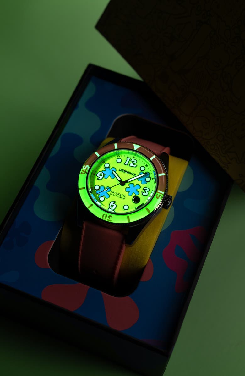 SPINNAKER Fleuss 'SpongeBob SquarePants<sup>™</sup>' Automatic Silicone Strap Watch, 43mm, Alternate, color, 