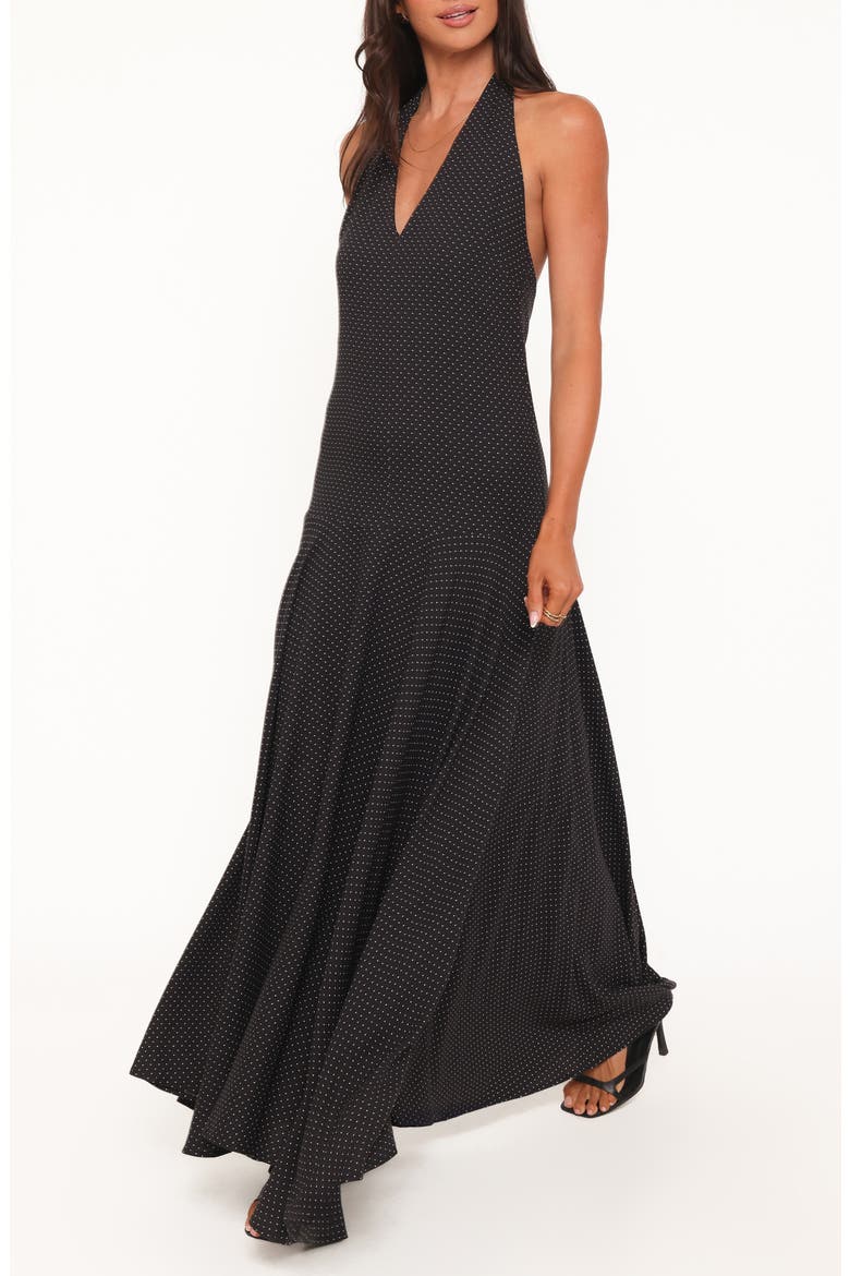 Natalie Print Halter Maxi Dress, Main, color, BLACK POLKA DOT