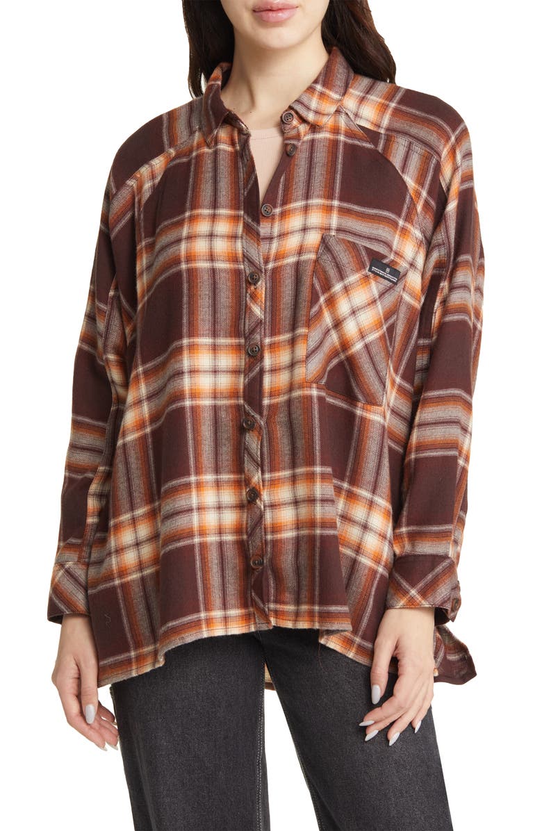 BDG Urban Outfitters Brendon Plaid High-Low Flannel Button-Up Shirt, Alternate, color,