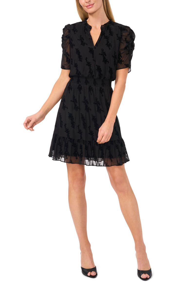 CeCe Keyhole Puff Sleeve Smocked Waist Minidress, Main, color, 