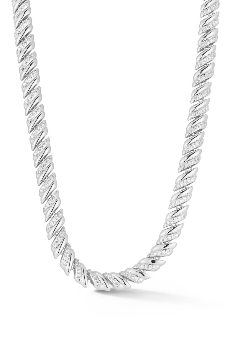 Cubic Zirconia Pavé Tennis Necklace, Main, color, SILVER
