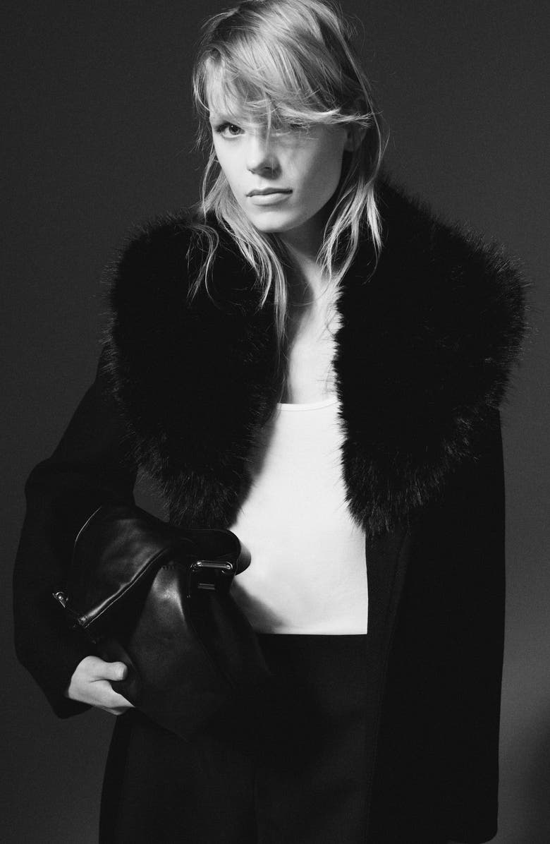 MANGO Wool Blend Coat with Removable Faux-Fur Trim, Alternate, color, Black