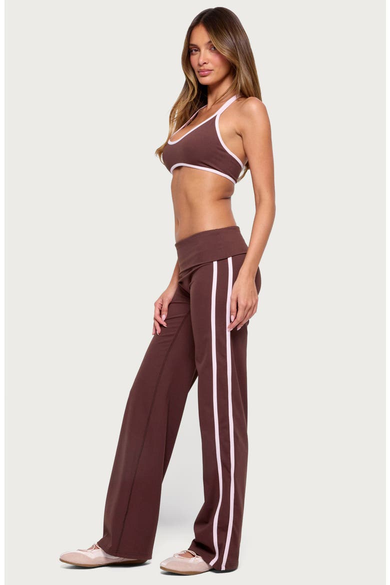 Anica Side Stripe Foldover Pants, Alternate, color, BROWN