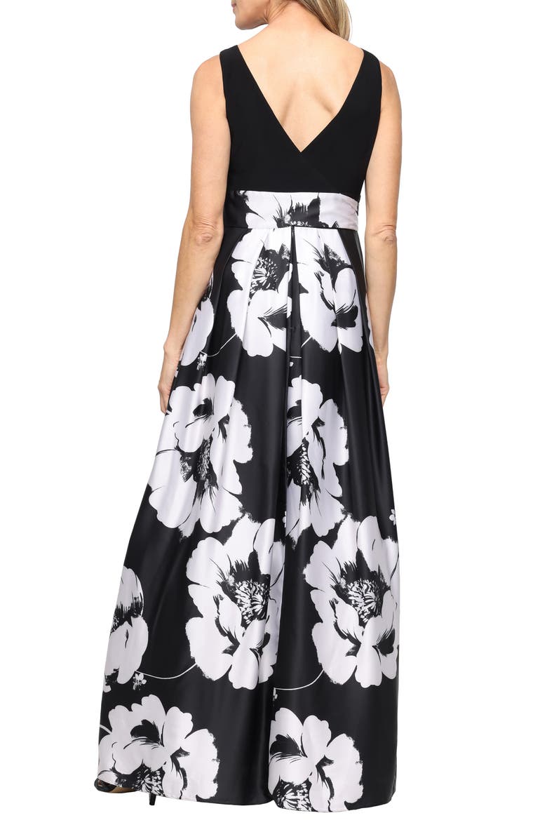 SL FASHIONS Mixed Media Floral Sleeveless Gown, Alternate, color, Black Ivory