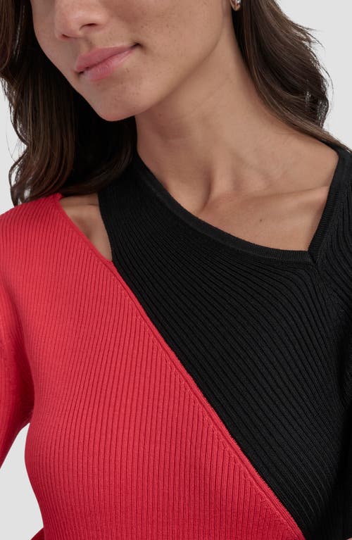 Dkny Colorblock Shoulder Cutout Long Sleeve Sweater In Watermelon Sugar