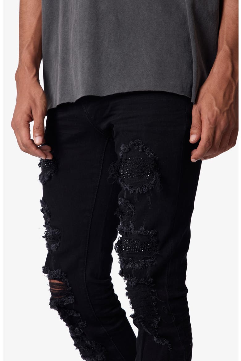Rhinestone Detail Ripped & Distressed Skinny Jeans, Alternate, color, BLACK