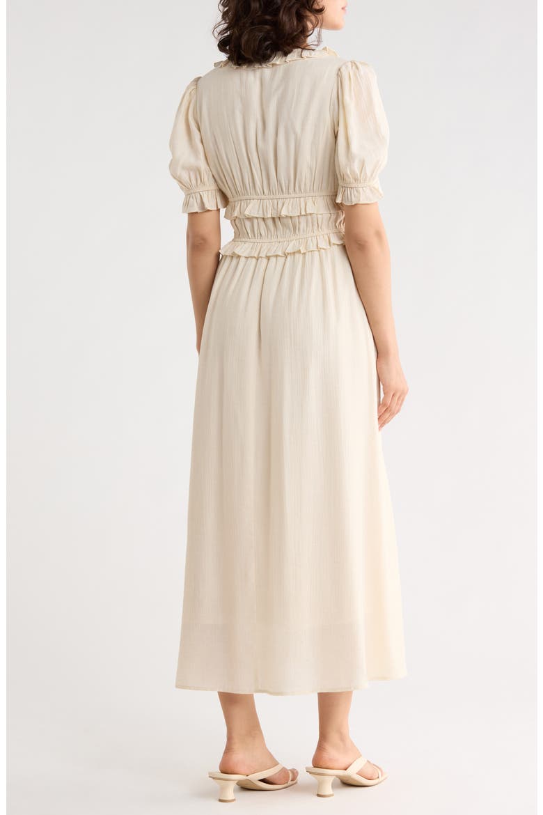 Ruffle Trim Short Sleeve Midi Dress, Alternate, color, IVORY