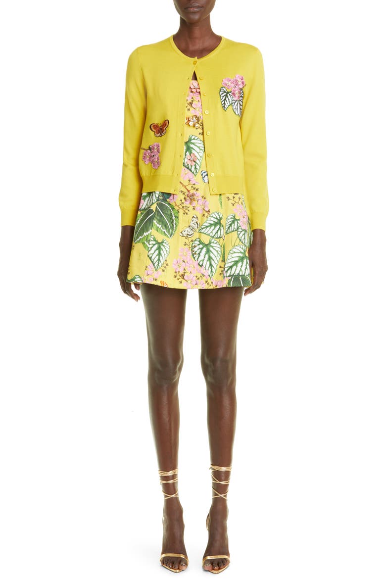 Botanical Print Button Front Stretch Cotton Minidress, Alternate, color, DAFFODIL MULTI