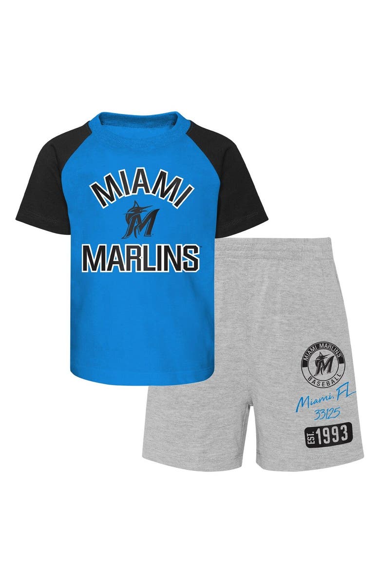 Outerstuff Infant Blue/Heather Gray Miami Marlins Ground Out Baller Raglan T-Shirt and Shorts Set, Main, color, Blue