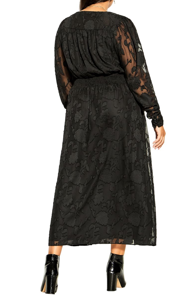 City Chic Sweet Sass Long Sleeve Burnout Chiffon A-Line Dress, Alternate, color, 