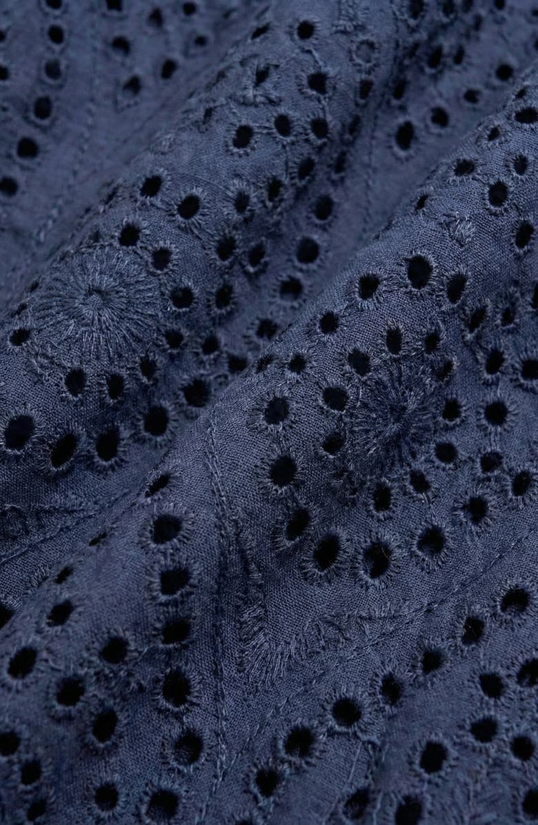 Modenaire Puff Sleeve Eyelet Smocked Midi Dress, Alternate, color, Navy Blue