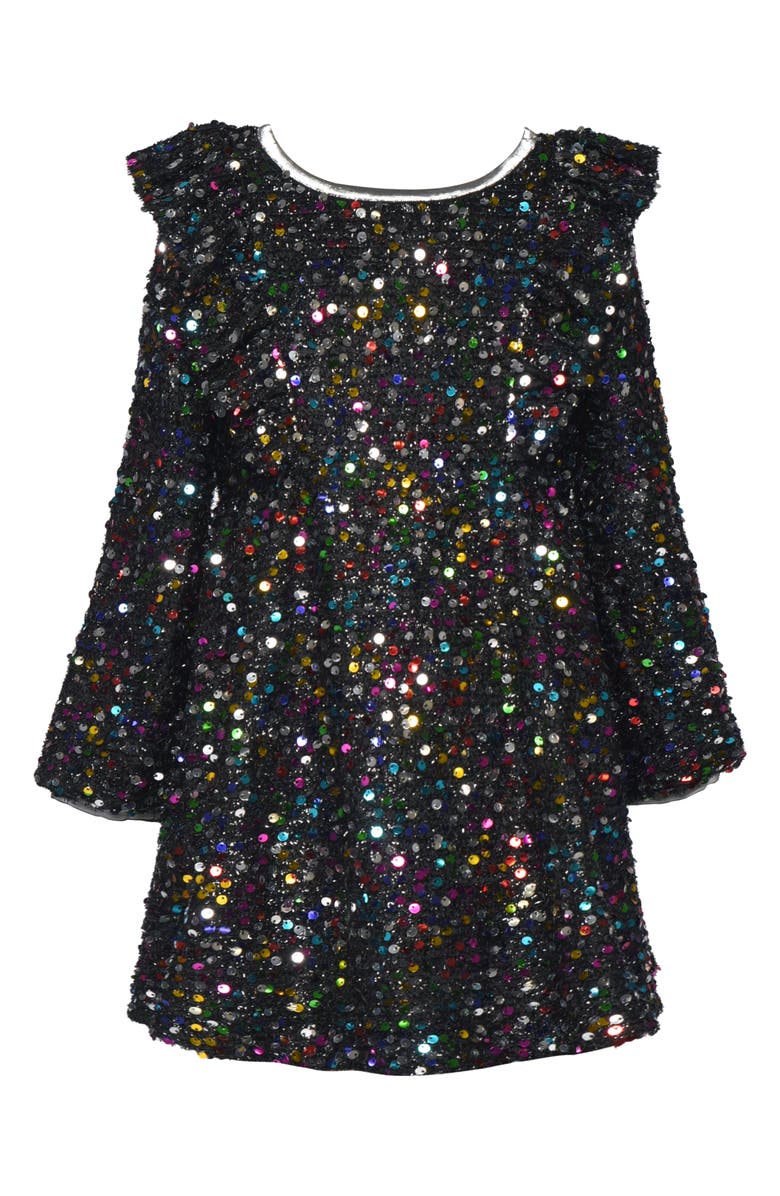 Hannah Banana Kids' Rainbow Sequin Long Sleeve Party Dress, Main, color, 