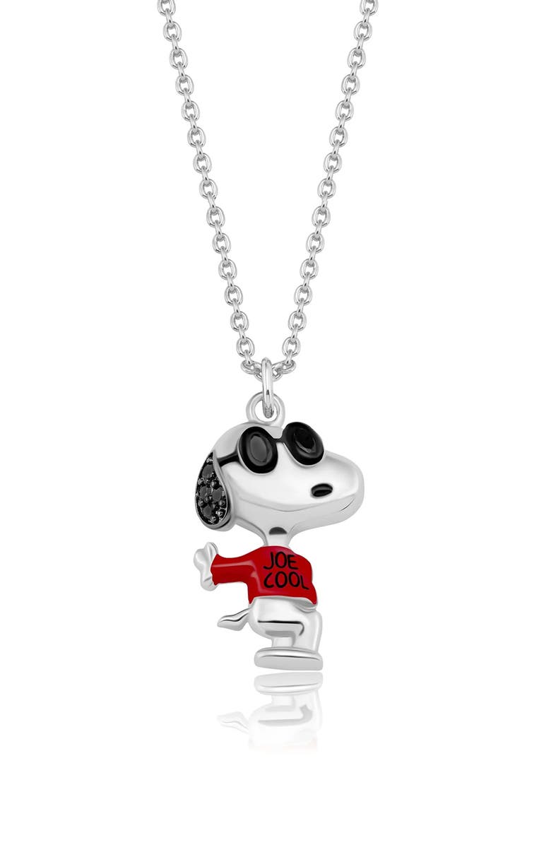 Crislu x Peanuts<sup>®</sup> Joe Cool Pendant Necklace, Main, color, Pure Platinum / Clear Stone