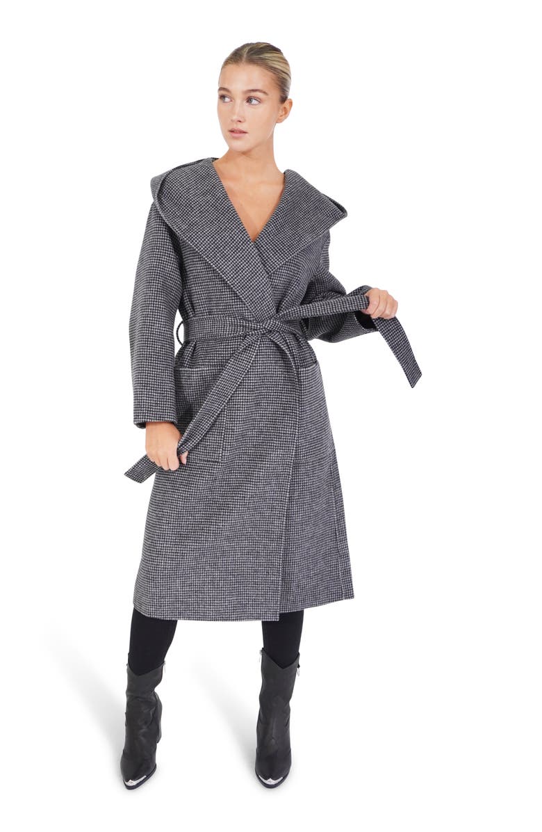 Belle & Bloom Arcadia Oversize Hooded Wool Blend Coat, Alternate, color, Black/ White