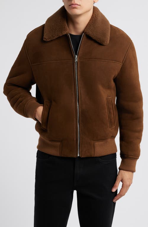 Frame Mens Dark Camel Shearling-trim Slip-pocket Regular-fit Suede Jacket In Dark Camel