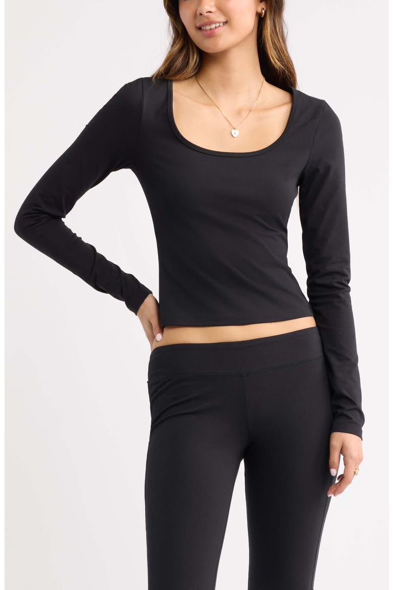 Deep Scoop Neck Long Sleeve Tee, Main, color, BLACK