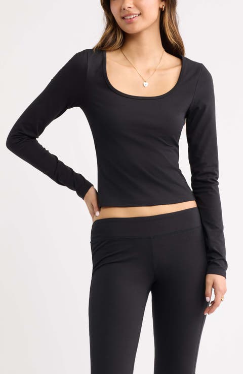 Deep Scoop Neck Long Sleeve Tee