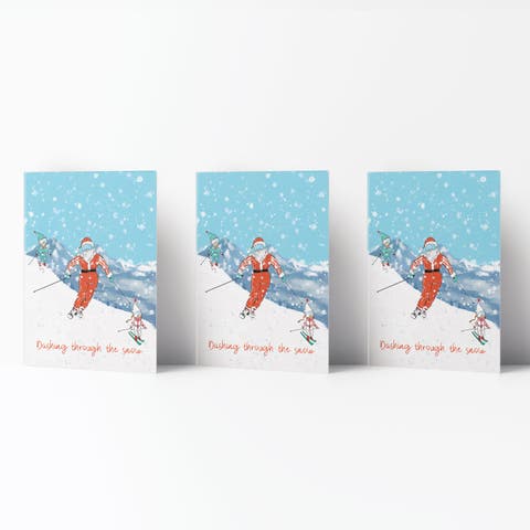 Ski Santa Winter/Holiday/Christmas Greeting Card Pack Sets (3 ct)