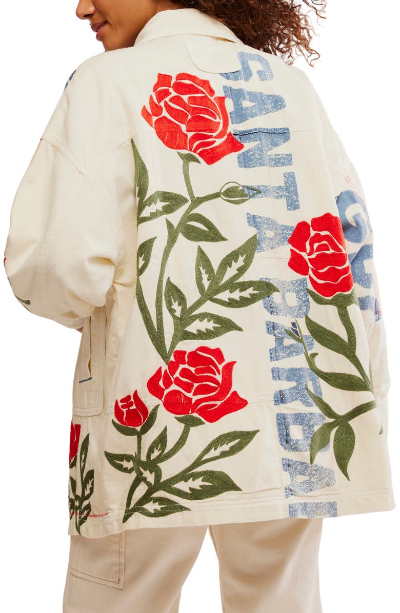 Free People Field of Roses Embroidered Denim Jacket, Alternate, color, 