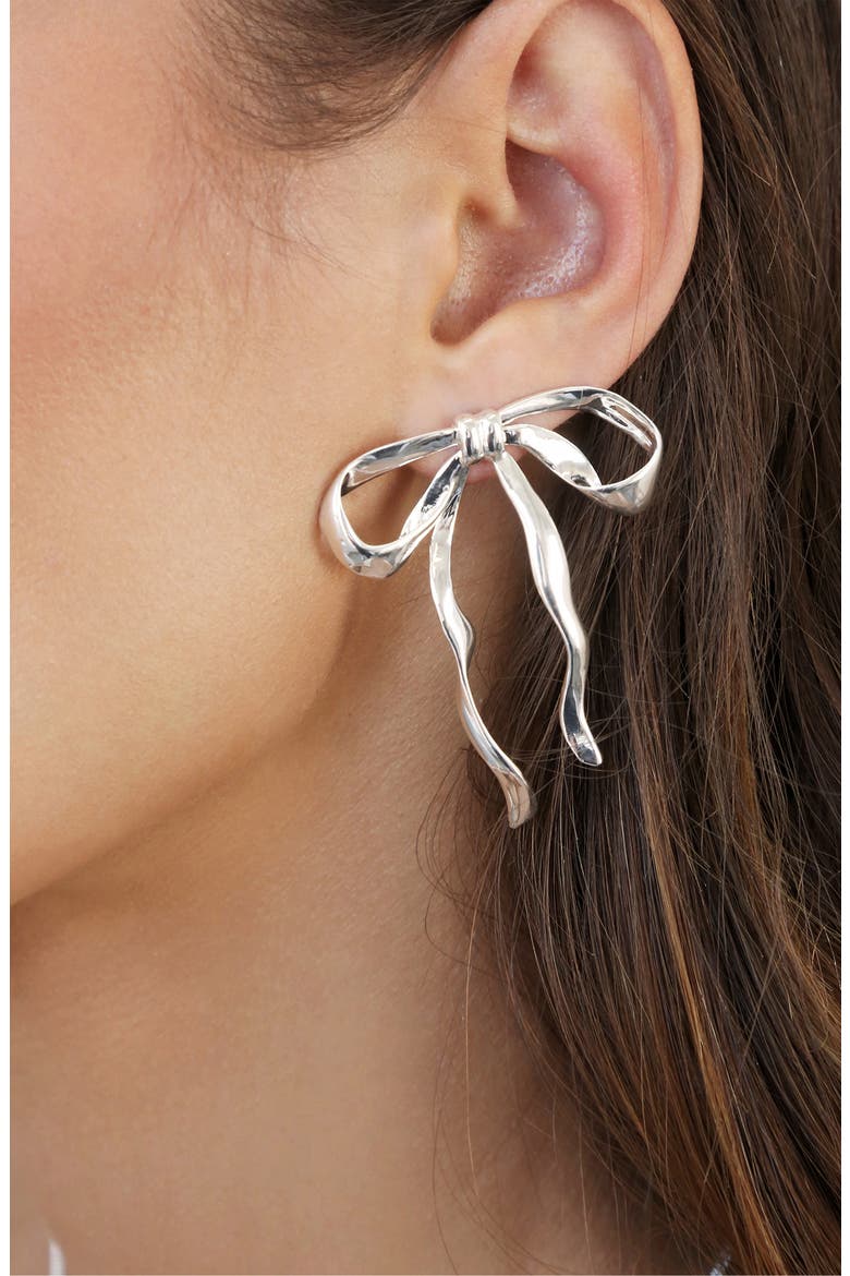 Organic Bow Earrings, Alternate, color, SILVER