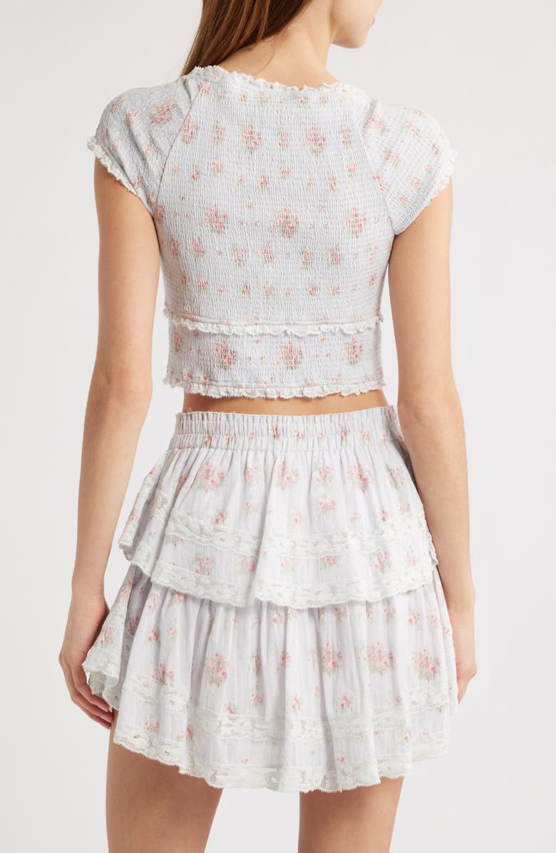 LoveShackFancy Cambron Lace Smocked Crop Top, Alternate, color, Skylight Blue