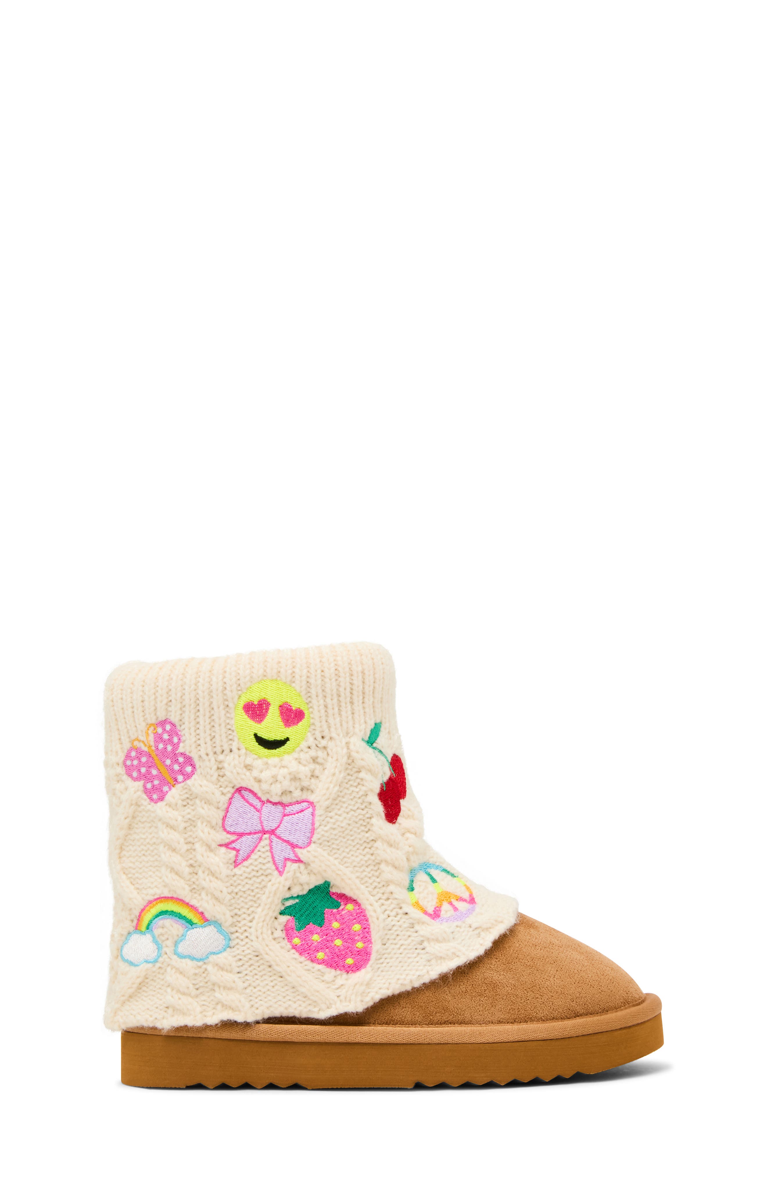 Kids' Cozy Embroidered Knit Boot, Alternate, color, IVORY/ COGNAC