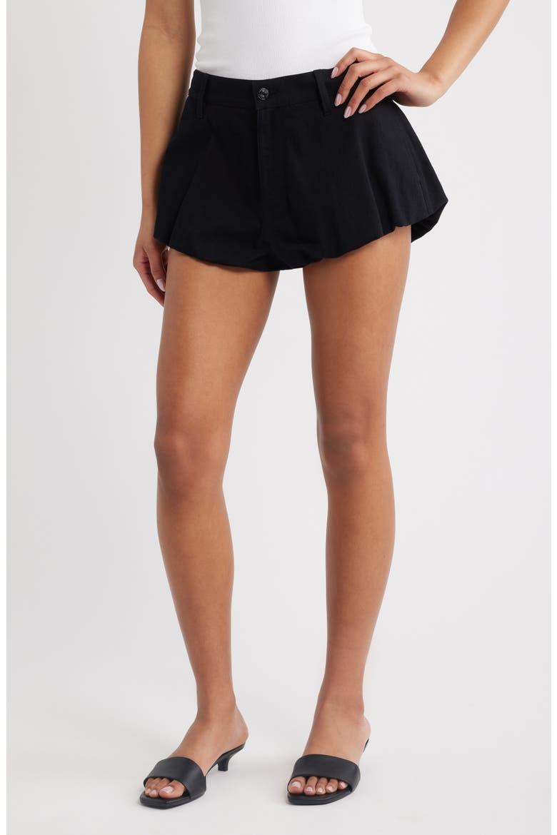The Shell Bubble Hem Denim Shorts, Main, color, BLACK