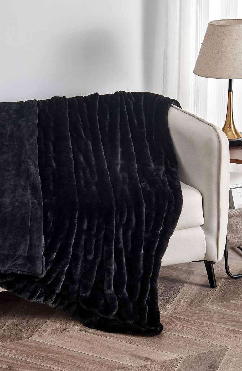 Woven & Weft Faux Fur Reversible Throw Blanket, Alternate, color, 