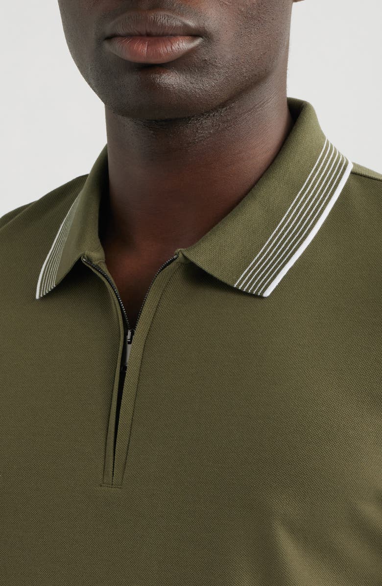 BOSS Paras Quarter Zip Cotton Polo, Alternate, color, Olive Green