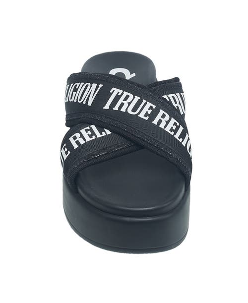 True Religion Alia Cross Strap Slip On Platform Sandal In Black