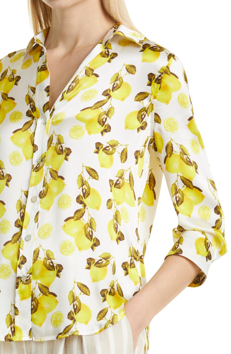 L'AGENCE Dani Lemon Print Silk Blouse, Alternate, color,