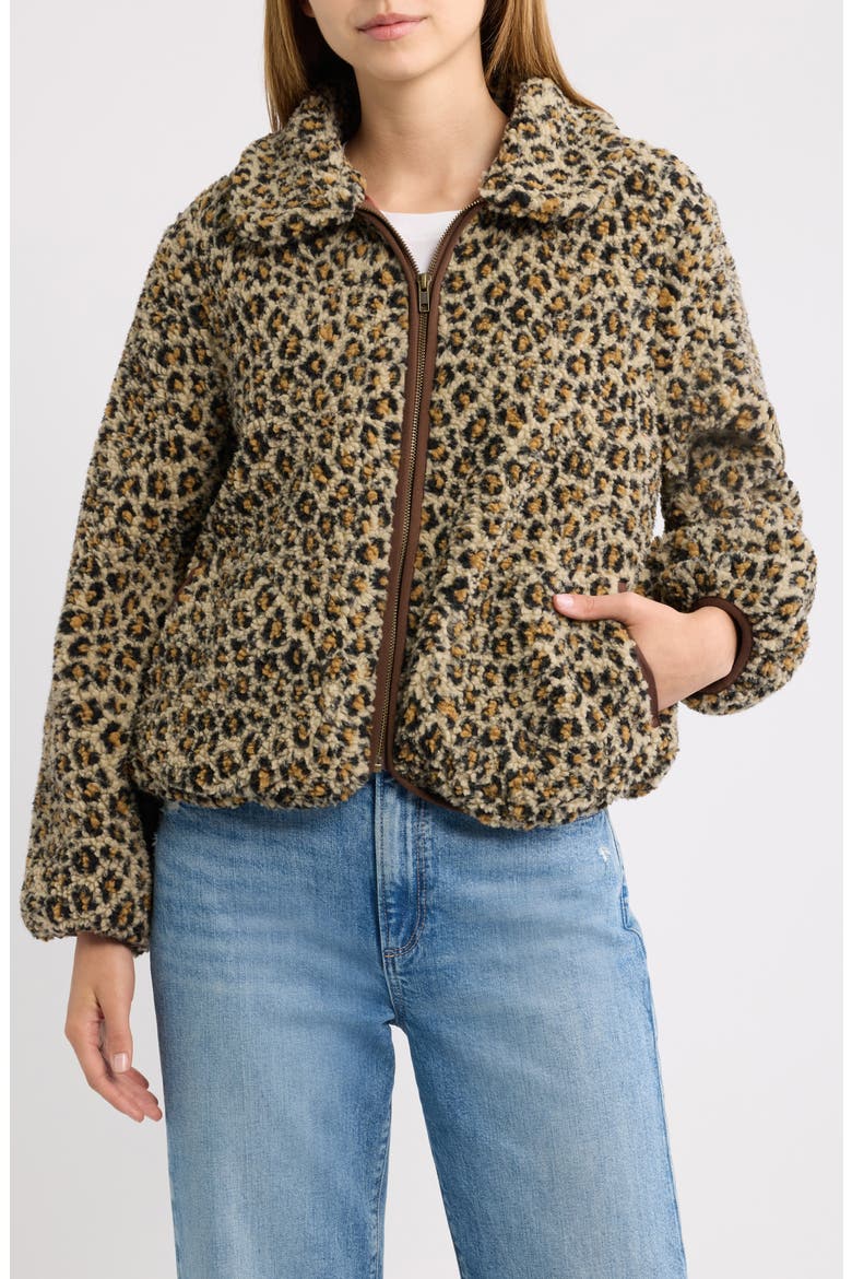 The Vail Leopard Print Fleece Jacket, Alternate, color, TAN LEOPARD