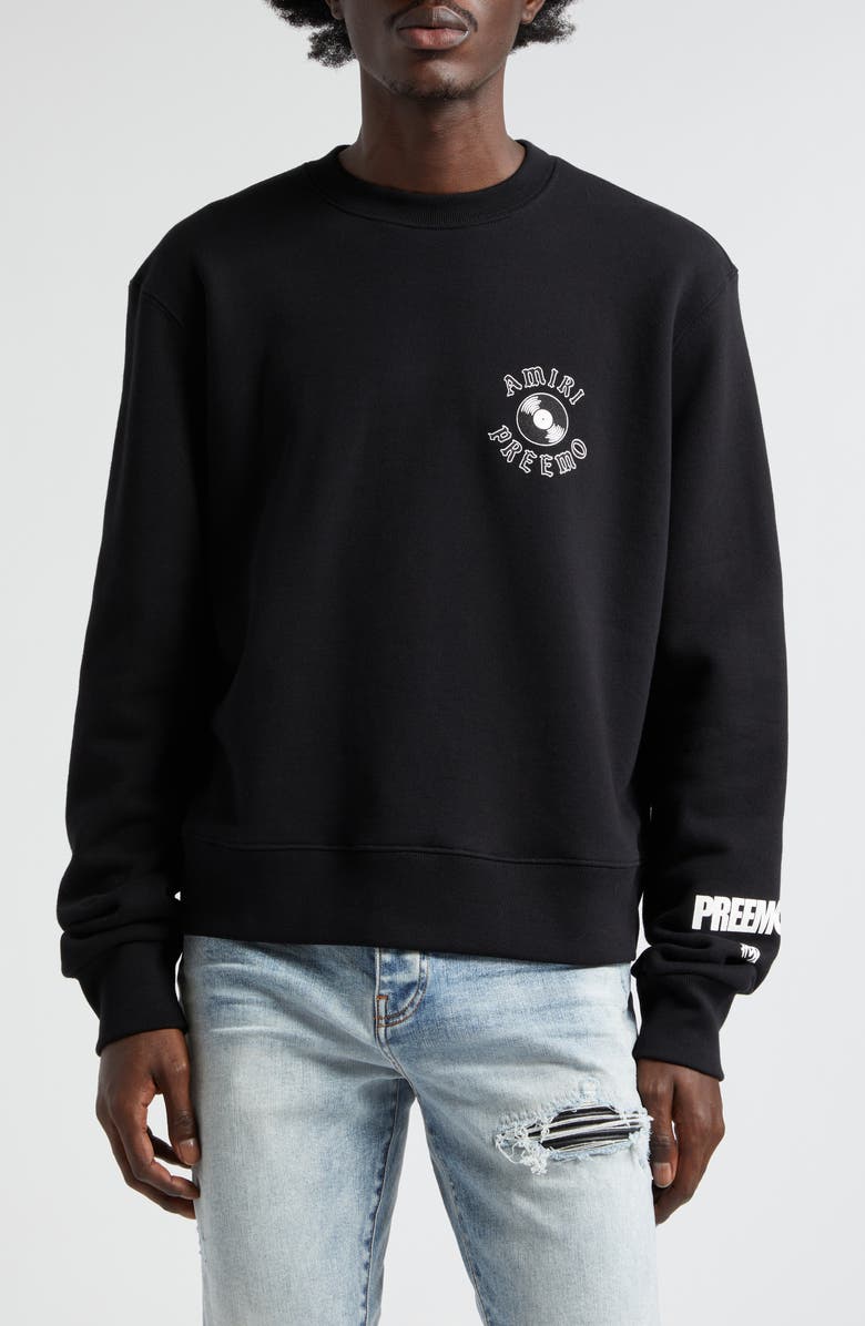 AMIRI x Premier Records Cotton Graphic Sweatshirt, Main, color, Black