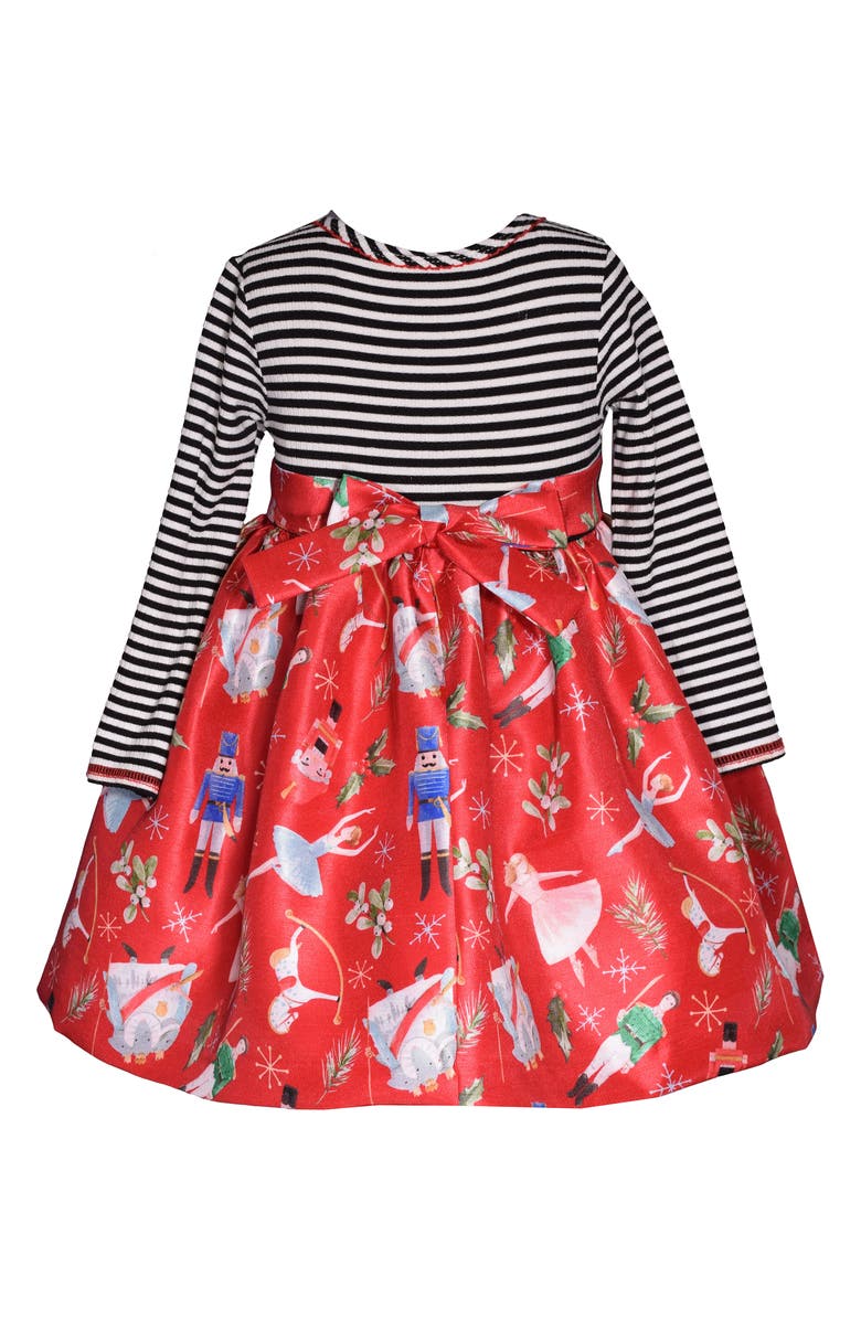 Bonnie Jean Kids' Long Sleeve Stripe Bodice Nutcracker Dress, Alternate, color, Red