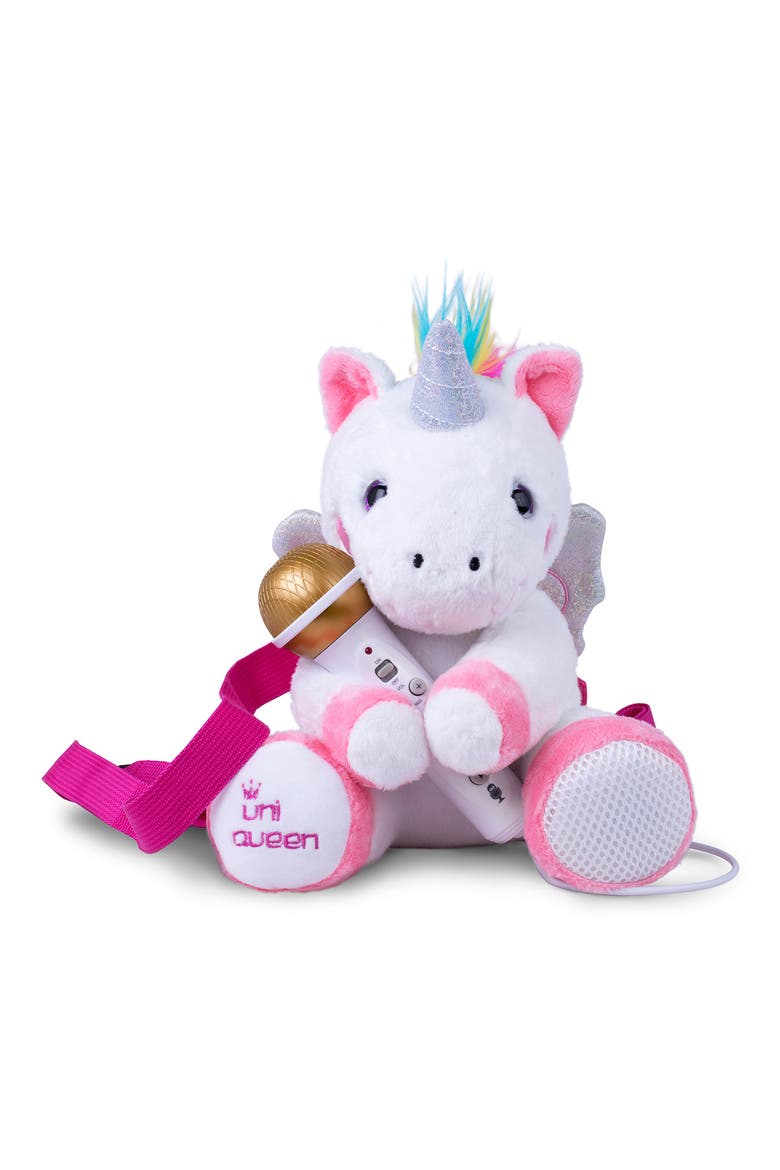 Plush Unicorn Toy with Sing Along Microphone, Main, color, WHITE AND PINK