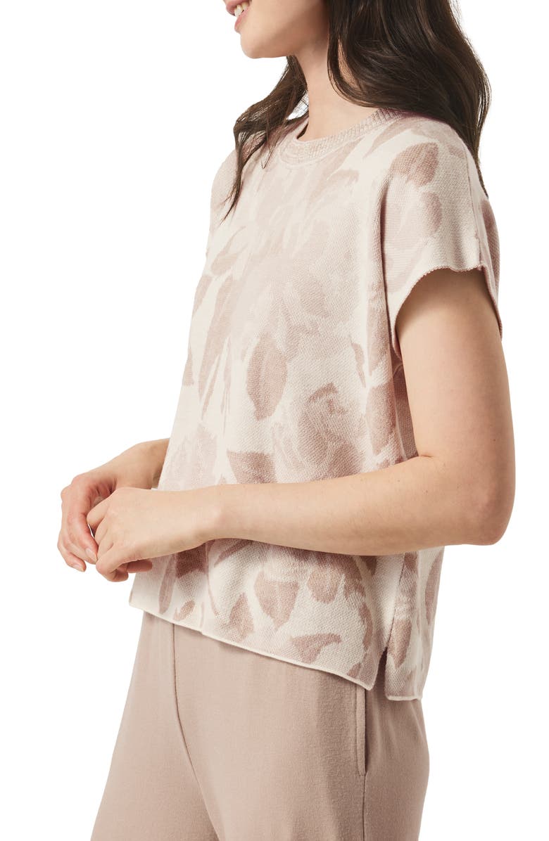 Splendid Flora Floral Jacquard Short Sleeve Sweater, Alternate, color, Natural Multi Floral
