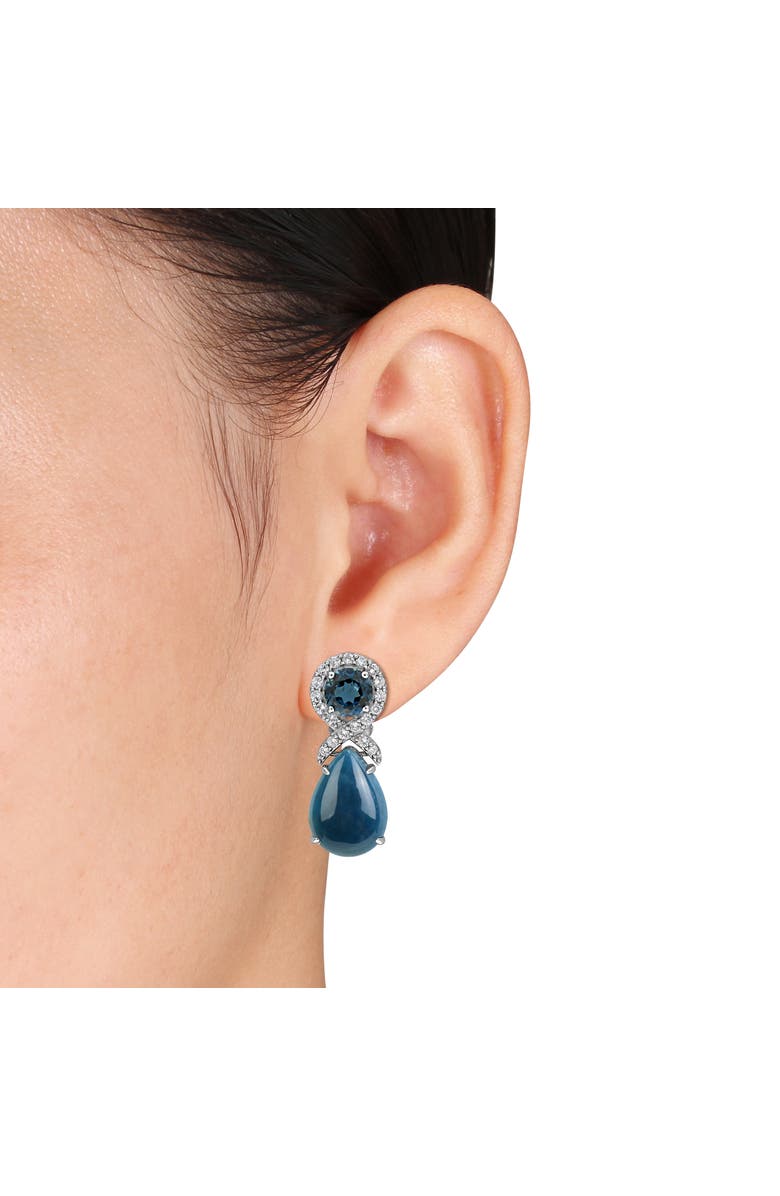 Julianna B. Gemstone Drop Halo Leverback Earrings, Alternate, color, Blue Topaz