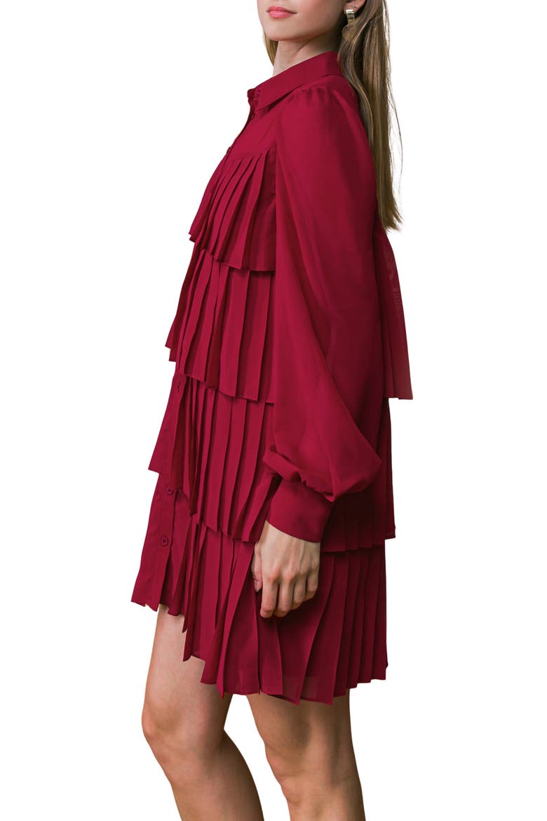 Tiered Long Sleeve Shirtdress, Alternate, color, RUBY