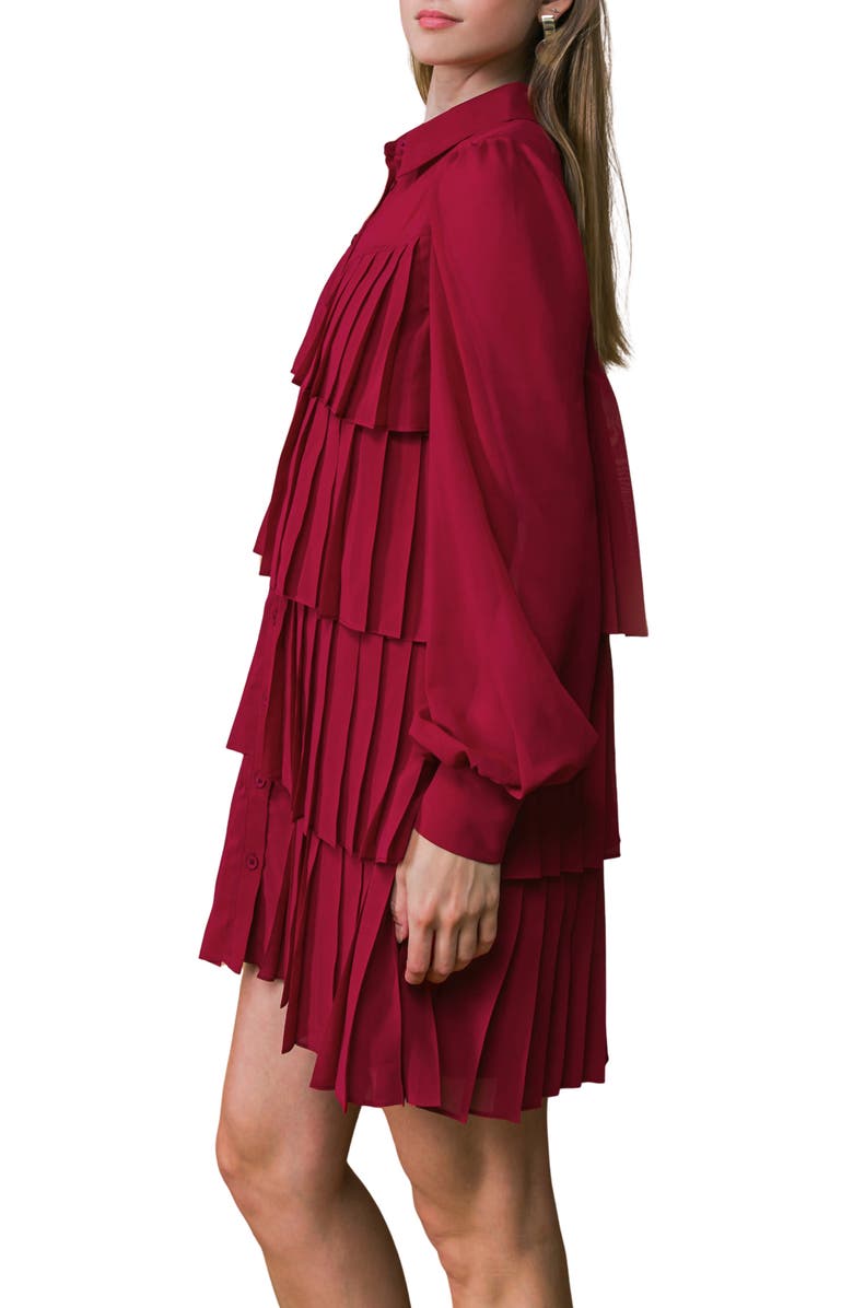 FLYING TOMATO Tiered Long Sleeve Shirtdress, Alternate, color, Ruby