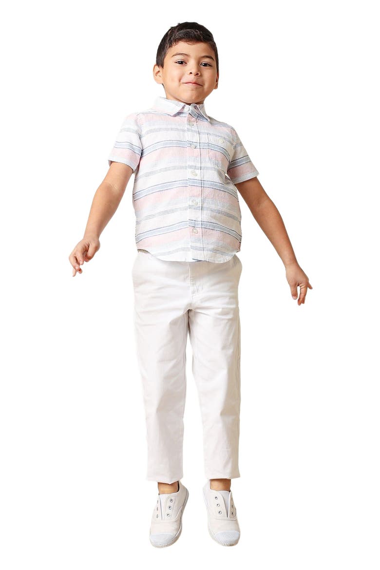 Boys' Linen Short Sleeve Button Down Shirt, Kids, Main, color, English Variegated Stripe