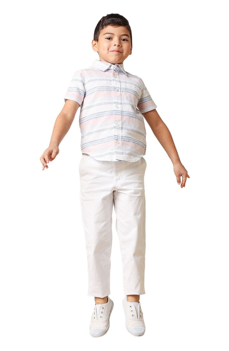 Hope & Henry Boys' Linen Short Sleeve Button Down Shirt, Kids, Main, color, English Variegated Stripe