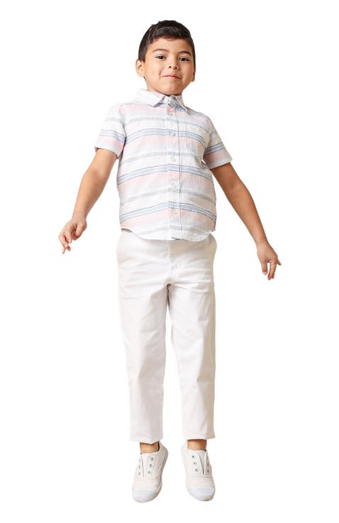 Boys' Linen Short Sleeve Button Down Shirt, Kids