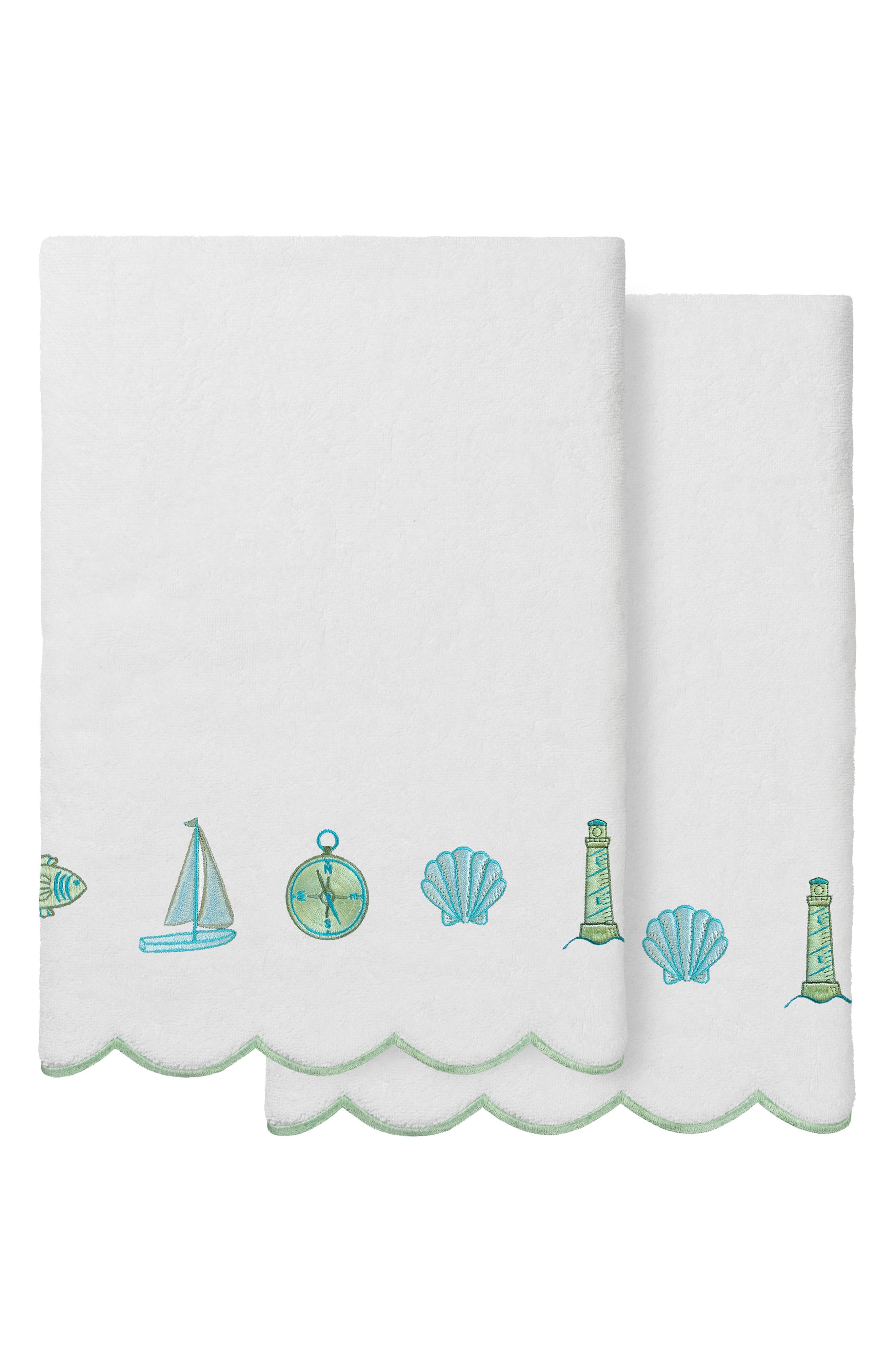 2-Piece Sea Joy Embroidered Turkish Cotton Bath Towel Set