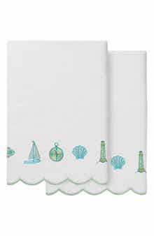 2-Piece Sea Joy Embroidered Turkish Cotton Bath Towel Set