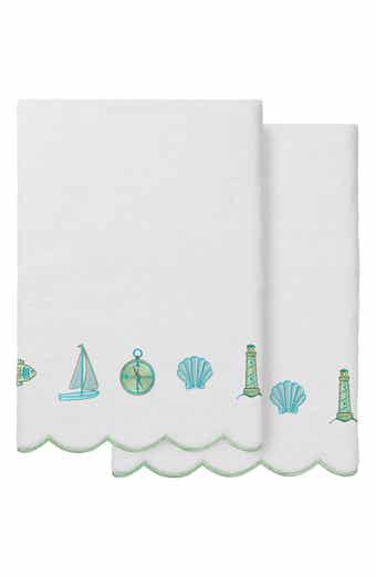 2-Piece Sea Joy Embroidered Turkish Cotton Bath Towel Set