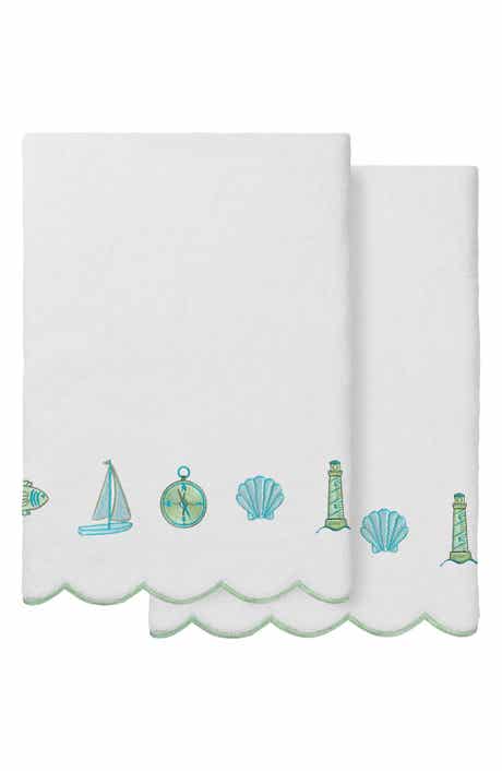 2-Piece Sea Joy Embroidered Turkish Cotton Bath Towel Set