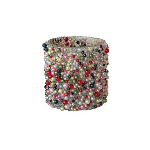 Artisan Beaded Glass Votive Holder