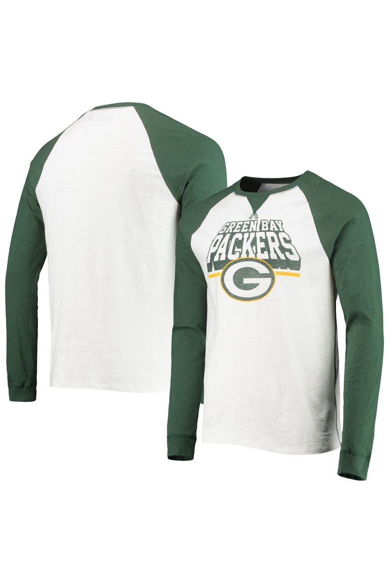 Men's Junk Food White/Green Bay Packers Colorblock Raglan Long Sleeve T-Shirt, Main, color, White