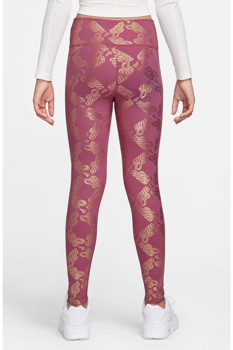 Kids' Dri-FIT Tights, Alternate, color, 634 SWEET BEET/METALLIC GOLD