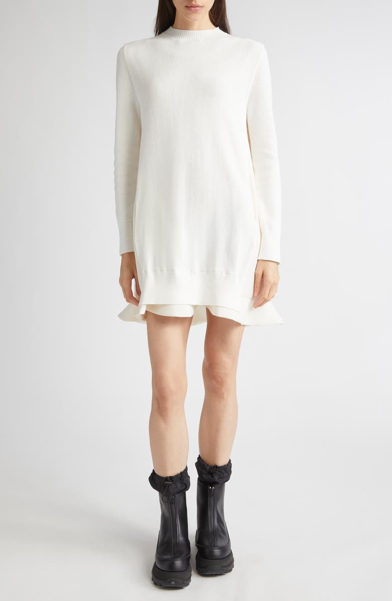 Sacai Suiting Mixed Media Long Sleeve Sweater Dress, Main, color, Off White